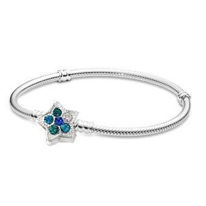 Bracciale a Catena in Rame Placcato Argento Con Chiusura a Stella in Strass Base per Charm DIY Regalo Gioiello da Donna