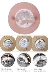 Detailed size chart showing cap circumference measurements for kids sun hats by age