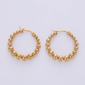 Geometric Beaded Hoop Earrings 18K Gold Plated 316L Stainless Steel Polished Round Ball Circle Minimalist Fashion For Women