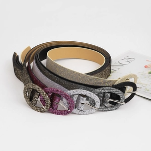 Women's sparkling belts with oval rhinestone buckles in gold, pink, silver and black