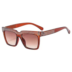 Luxury oversized square sunglasses with sparkling rhinestones and brown gradient lenses