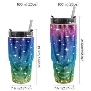 Sparkly rhinestone stainless steel tumblers in 20oz and 30oz sizes with gradient colors