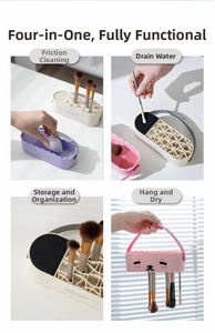 Multi-functional makeup brush cleaner box for washing, drying, and storage in 3 colors