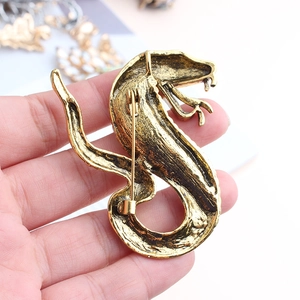 Creative snake enamel brooch with vintage gold finish and secure pin clasp design