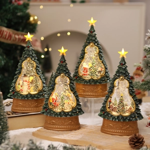 Christmas Tree Snow Globe Water Glitter Lantern LED Light Santa Snowman Desktop Ornament Festive Home Decor Gift