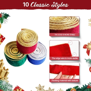 2m Christmas velvet ribbon with wire edge for gift wrapping and tree decor