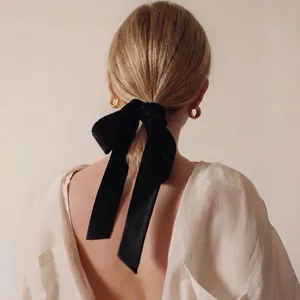 Velvet Bow Hair Tie Large Oversized Ribbon Scrunchies For Women Elegant French Vintage Style Hair Rope Streamer Headwear