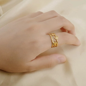 Elegant 18K gold-plated stainless steel multi-layer star and moon ring for women