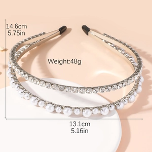 Serre-tête élégant à double couche avec strass et perles incluant les dimensions