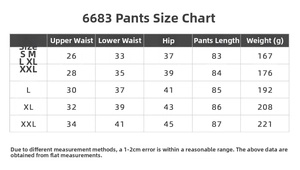 Tableau des tailles détaillé pour pantalon de yoga 6683 avec mesures de taille et hanches