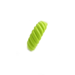 Macro detail of neon green spiral ring featuring minimalist matte finish texture