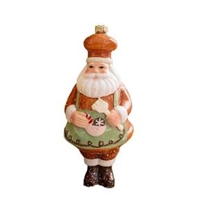 Gingerbread-themed Santa Claus chef ornament for Christmas tree decoration with red apron