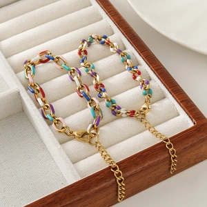 Minimalist Stainless Steel Multicolor Enamel Cross Chain Bracelet For Women Gold Plated Drip Oil Jewelry Personality Adjustable Hand Chain Gift