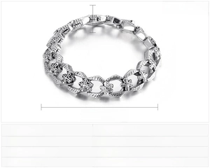 Detailed specs of men's stainless steel cross bracelet, 210mm length and 13mm width
