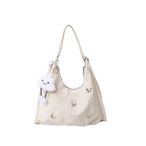Sac fourre-tout blanc crème avec papillons argentés et pendentif nuage mignon