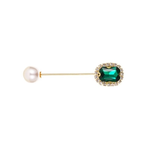 Elegant pearl and emerald crystal square brooch pin in gold finish for scarves