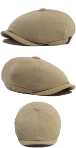 Vues détaillées d'une casquette gavroche kaki montrant la structure et la texture