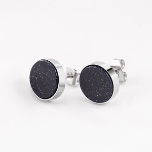Round Blue Sandstone Stud Earrings Stainless Steel Starry Sky Minimalist Punk Retro Jewelry Men Women