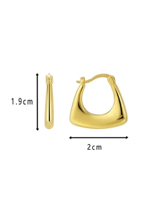 Detailed view of gold geometric hoop earrings showing S925 mark and size measurements