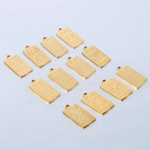 Set of twelve gold rectangular zodiac sign pendants in a neat diagonal matrix layout