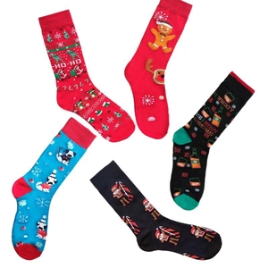 Festive Christmas cotton mid-calf socks set with Santa, reindeer and dog patterns