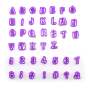 40pcs purple plastic alphabet and number cookie cutters for fondant cake decoration