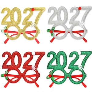 Viererset 2027 Glitzerbrillen in Gold, Silber, Rot und Grün für die Neujahrsparty