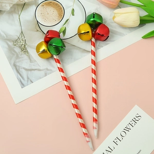Christmas bell ballpoint pens with red and white candy cane stripes in a creative set
