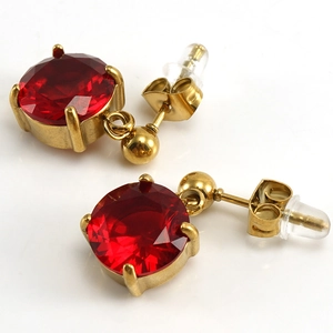 Elegant 18K gold-plated stainless steel earrings with large red zircon gemstones