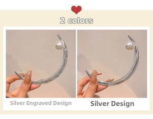 Detailed close-up of textured rose engraving and smooth finish on crescent pearl hair pins
