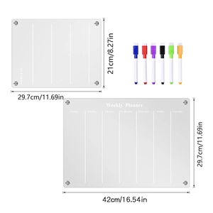 Detailed set of acrylic weekly planner and to-do list with six colorful dry erase markers