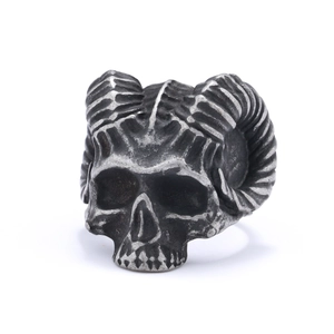 Retro stainless steel ram skull ring for men with vintage gothic silver finish