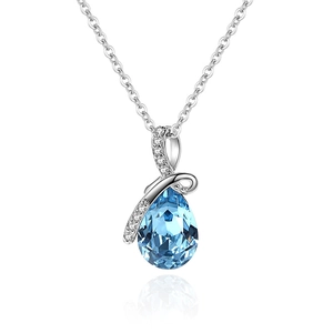 Elegant S925 sterling silver ribbon necklace with a blue water drop zircon pendant