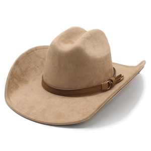 Classic khaki suede western cowboy hat with a slim leather band and tassel detail