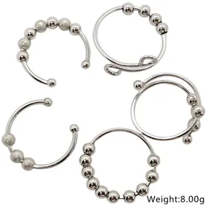 5-piece set of silver stainless steel anxiety rings with rotatable beads and matte texture