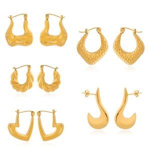 Boucles d'Oreilles Vintage en Acier Inoxydable Électroplaqué Pour Femmes Minimaliste Cœur Forme de U Géométrique Torsadé Bijoux Mode