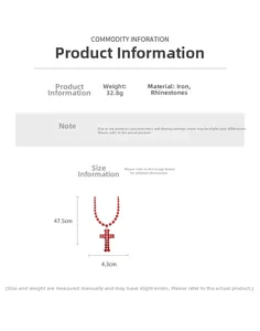Detail specifications of red rhinestone cross pendant necklace with size and weight info