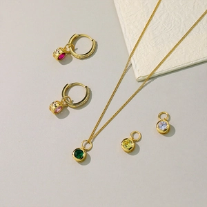 925 silver jewelry set with colorful birthstone pendants and matching gold earrings