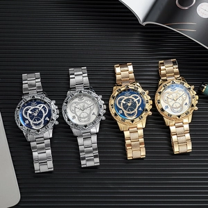 Men's trendy business steel watch with multi-functional blue glass dial and quartz movement