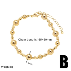 Detail showing 8mm gold beaded bracelet length specifications and textured metal finish