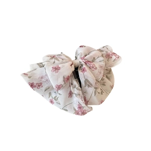 Elegante pinza per capelli con fiocco in chiffon a fiori rosa e stile dolce francese