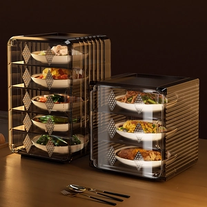 5-layer and 3-layer transparent food covers with black frames for kitchen storage