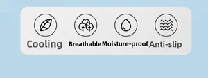 Detail icons showing cooling, breathable, moisture-proof, and non-slip pet bed features