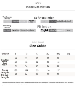 Detailed size chart for lace midi dress including bust, waist, and length measurements