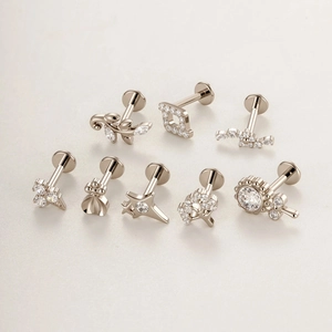 Titanium G23 piercing studs set with clear zircon in leaf, heart and star shapes