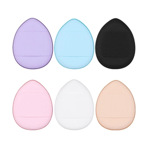 Set of 6 mini teardrop finger powder puffs with ribbed texture in multiple colors