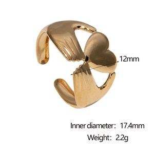 Detail of adjustable heart hands ring with 12mm height and 17.4mm inner diameter specs