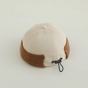 Retro corduroy kids docker hat in beige and brown with adjustable back strap