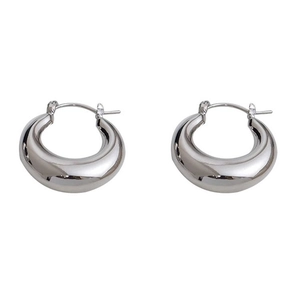 Minimalist silver-toned chunky drop hoop earrings with a high-polished mirror finish
