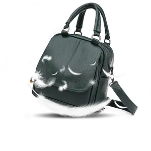 Lightweight dark green pebbled leather convertible backpack and handbag for women